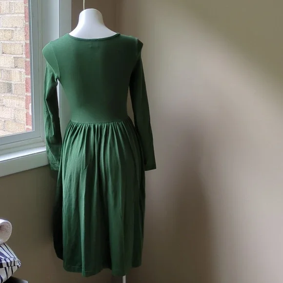 Asos modest long sleeve green midi dress with elastic waist size 6 - Picture 5 of 7